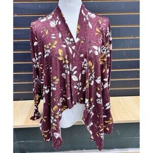 Maurice’s Women’s Long Sleeve Open Cardigan Maroon With Roses Size Large